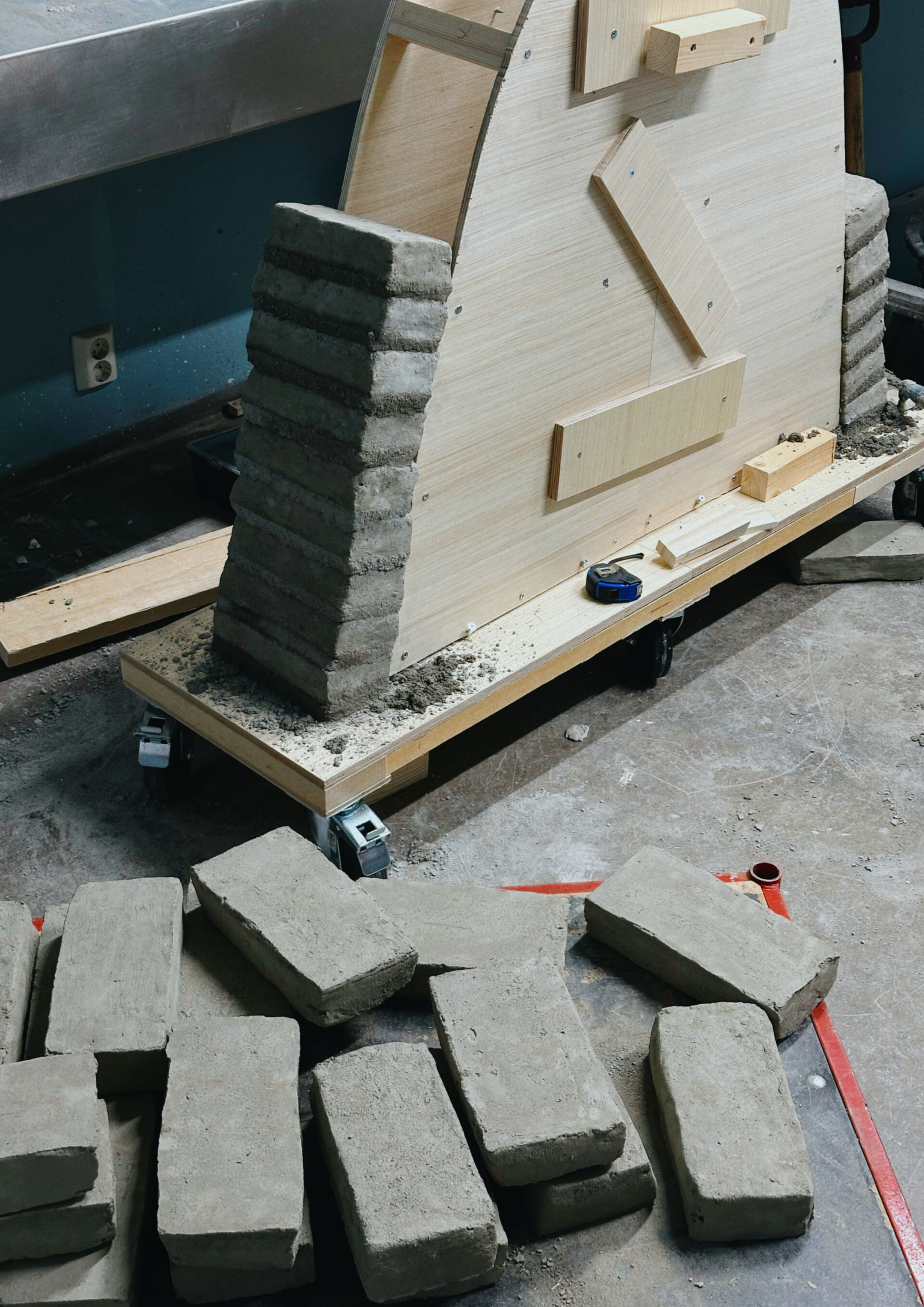 The process of making a 1:1 model of a catenary arch using adobe bricks.